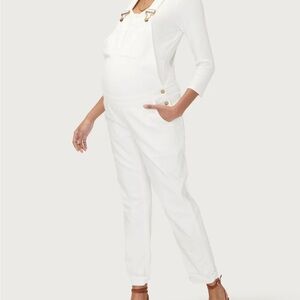 Hatch, Denim Maternity Overalls, White, Size XL